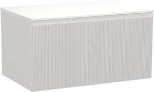 Balmani Fila by Mitra zwevend badmeubel 90 x 55 cm mat wit met Stretto enkel wastafelblad in solid surface mat wit, Verticale symmetrische rechte ribbel