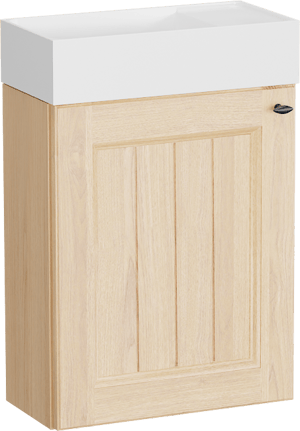 Balmani Lemon zwevend toiletmeubel 42 x 21 cm natuur eik met Dama wastafel in mat witte Solid Surface