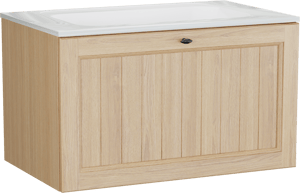 Balmani Lemon meuble salle de bains suspendu 90 x 55 cm, plaqué chêne naturel avec Tablo Strada plan simple en blanc brillant