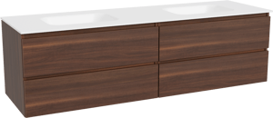 Balmani Lucida hängendes Möbelstück Set: 180 x 55 cm, Amerikanischer Nussbaum, mit Tablo Arcato Doppelwaschtisch, Solid Surface Weiß matt