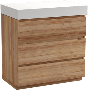 Balmani Lucida staand badkamermeubel 90 x 55 cm teak met Dominus enkel tablet in solid surface mat wit
