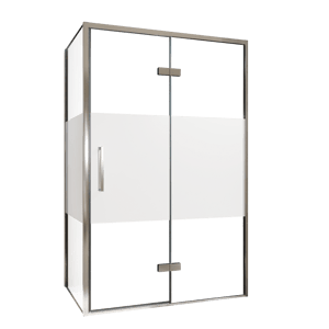 Balmani Senses Design douchehoek met rechtse draaideur en vaste zijwand, 120 x 100 cm, Helder glas met matte strook, Chroom profielen, met coating