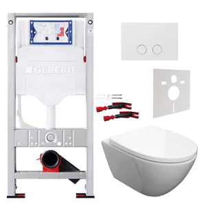 Luca Varess Moreno wc suspendu blanc brillant bride de rinçage fine SilentFlush avec Geberit Sigma réservoir de chasse encastré UP320 avec cadre Burda et plaque de commande