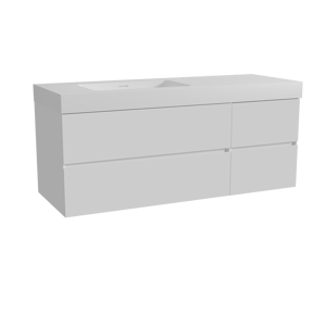 Storke Edge zwevend badkamermeubel 140 x 52 cm glanzend wit met Mata High asymmetrisch linkse wastafel in solid surface mat wit