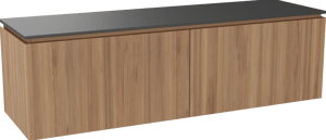 Balmani Eclips meuble salle de bains suspendu 180 x 55 cm Teck avec Stretto tablette simple ou double en Granit noir
