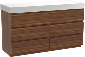 Balmani Lucida meuble salle de bains à poser 150 x 55 cm noyer américain avec Dominus tablette simple ou double en solid surface blanc mat