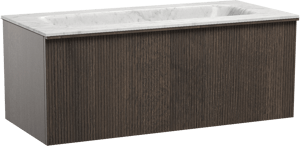 Balmani Forma zwevend badkamermeubel 120 x 55 cm gerookte eik met Tablo Arcato enkele wastafel in marmer carrara, Verticale symmetrische rechte ribbel