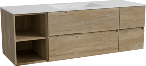 Storke Edge meuble salle de bains suspendu 155 x 52 cm chêne brut avec Mata plan simple en solid surface blanc mat
