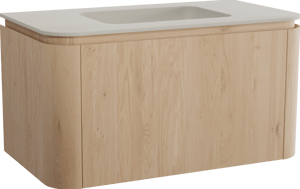 Balmani Moon hängendes Möbelstück Set: 100 x 55 cm, Naturbelassene Eiche, mit Moon Einzelwaschtisch, Top Solid Seidengrau