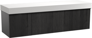 Balmani Forma hängendes Möbelstück Set: 180 x 55 cm, Schwarze Eiche, mit Dominus Einzel- oder Doppel Waschtischplatte, Solid Surface, Weiß matt, Vertikale symmetrische gerade Rippe