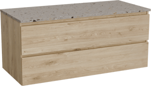 Balmani Lucida meuble salle de bains suspendu 120 x 55 cm chêne brut avec Stretto tablette simple ou double en terrazzo greige terrazzo
