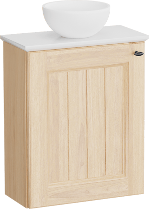 Balmani Lemon hängendes WC-Möbel-Set, 42 x 21 cm, Eiche Natur mit Facetta Waschtischplatte und Jazz Aufsatzbecken in Matte Solid Surface