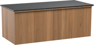Balmani Forma hängendes Möbelstück Set: 120 x 55 cm, Teak, mit Stretto Einzel Waschtischplatte, Granit, Schwarzes Granit, Vertikale symmetrische gerade Rippe