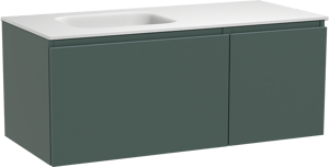 Balmani Sfera by Lucida zwevend badkamermeubel 120 x 55 cm forest met Tablo Arcato asymmetrisch linkse wastafel in solid surface mat wit