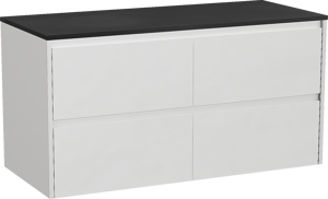 Storke Seda zwevend badmeubel 120 x 52 cm mat wit met Panton enkel of dubbel wastafelblad in gepoedercoate mdf mat zwart