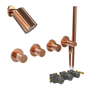 Blaufoss Pavilion Duschsystem: Unterputz, inkl. Thermostat-Duscharmatur, inkl. Duschkopf, 14 x 9 cm, Brushed Rosegold