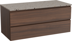 Balmani Lucida meuble salle de bains suspendu 120 x 55 cm noyer américain avec Stretto tablette simple ou double en terrazzo greige terrazzo
