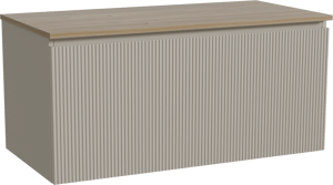 Storke Ribs zwevend badmeubel 105 x 52 cm zijdegrijs met Panton enkel wastafelblad in melamine ruw eiken, Verticale symmetrische rechte ribbel