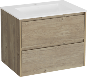 Storke Seda meuble salle de bains suspendu 75 x 52 cm chêne brut avec Bilia plan simple en marbre composite blanc brillant