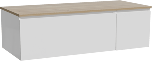 Storke Edge hängendes Möbelstück Set: 120 x 52 cm, Weiß glänzend, mit Panton Einzel- oder Doppel Waschtischplatte, Melamin Rohe Eiche