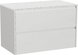 Storke Seda zwevend badmeubel 95 x 52 cm mat wit met Tavola enkel wastafelblad in mat wit/zwart terrazzo