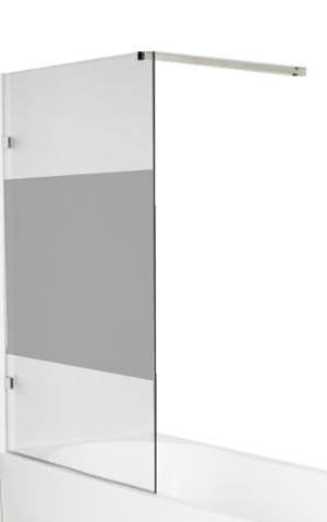 Luca Varess Solid Badewannenaufsatz: 95 cm, Klarglas mit mattiertem Streifen, Chrom Profil