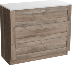 Linie Classo staand badkamermeubel 100 x 46 cm grijze eik met Lado enkel of dubbel tablet in composietmarmer glanzend wit