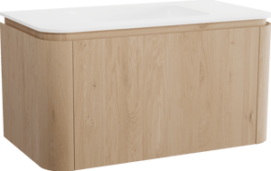 Balmani Moon meuble salle de bains suspendu 100 x 55 cm chêne naturel avec Moon plan simple en solid surface blanc mat