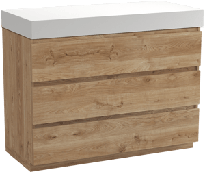 Balmani Lucida meuble salle de bains à poser 120 x 55 cm chêne brut avec Dominus tablette simple ou double en solid surface blanc mat