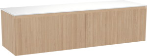 Balmani Fila by Mitra hängendes Möbelstück Set: 180 x 55 cm, Naturbelassene Eiche, mit Stretto Einzel- oder Doppel Waschtischplatte, Solid Surface, Weiß matt, Vertikale symmetrische gerade Rippe