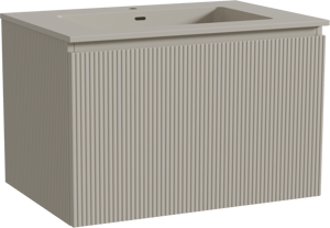 Storke Ribs meuble salle de bains suspendu 75 x 52 cm soie grise avec Diva plan simple en top solid soie grise, Nervure droite symétrique verticale