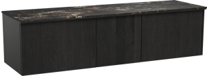 Balmani Forma meuble salle de bains suspendu 180 x 55 cm chêne noir avec Stretto tablette simple ou double en marbre portoro gold, Nervure droite symétrique verticale