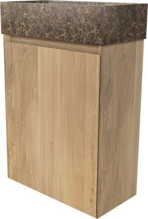 Balmani Mitra hängendes WC-Möbel-Set, 42 x 21 cm, Eiche Natur, mit Dama Waschtisch in Dark Emperador Marmor