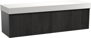 Balmani Forma meuble salle de bains suspendu 180 x 55 cm chêne noir avec Dominus tablette simple ou double en solid surface blanc mat, Nervure droite symétrique verticale