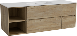 Storke Edge meuble salle de bains suspendu 145 x 52 cm chêne brut avec Mata plan simple en solid surface blanc mat