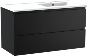 Linie Lado meuble salle de bains suspendu 100 x 46 cm noir mat avec Vano vasque asymétrique droite en marbre composite blanc mat