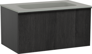 Balmani Forma hängendes Möbelstück Set: 90 x 55 cm, Schwarze Eiche, mit Tablo Strada Einzelwaschtisch, Marmorkomposit, Seidengrau, Vertikale symmetrische gerade Rippe