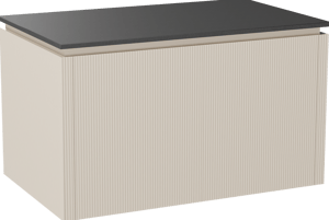Balmani Eclips hängendes Möbelstück Set: 90 x 55 cm, Sandbeige, mit Stretto Einzel Waschtischplatte Granit poliert, Vertikale symmetrische gerade Rippe