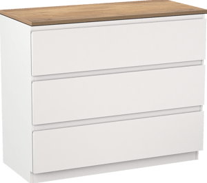 Linie Lado freistehendes Möbelstück Set: 100 x 46 cm, Weiß matt, mit Lado Einzel- oder Doppel Waschtischplatte, Melamin Naturbelassene Eiche