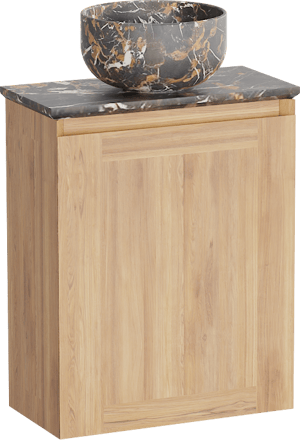 Balmani Mitra meuble wc suspendu 42 x 21 cm teck avec Facetta tablette et Bowl vaque à poser en marbre Portoro Gold