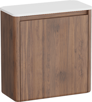 Balmani Fara meuble wc suspendu 45 x 22 cm noyer américain avec Fara Stretto tablette en Solid Surface blanc mat