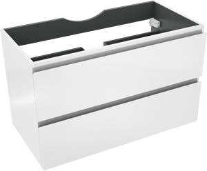 Linie Lado hängender Waschbeckenunterschrank: 90 x 46 cm, Weiß Glänzend, 2 Schubladen