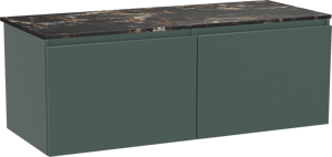 Balmani Sfera by Lucida zwevend badmeubel 135 x 55 cm forest met Stretto enkel of dubbel wastafelblad in marmer portoro gold