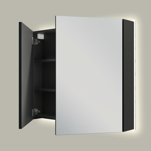 Linie Montro Spiegelschrank, 90 x 75 cm, schwarz matt, mit Spiegelbeleuchtung