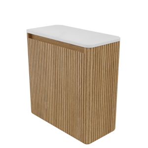 Balmani Fara Ribs zwevend toiletmeubel 45 x 22 cm natuur eik met Fara Stretto tablet in matte Solid Surface