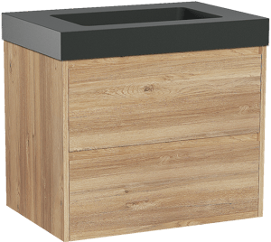 Storke Seda meuble salle de bains suspendu 75 x 52 cm chêne brut avec Scuro High plan simple en quartz noir mat