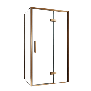 Balmani Senses Design douche en coin avec porte pivotante à droite et paroi latérale fixe, 100 x 100 cm, Verre transparent, Profil Brushed Rosegold
