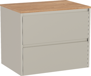 Storke Seda zwevend badmeubel 75 x 52 cm zijdegrijs met Panton enkel wastafelblad in melamine ruw eiken
