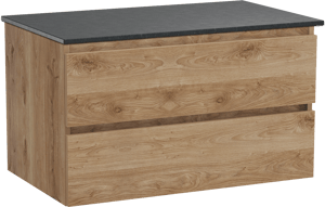 Balmani Lucida meuble salle de bains suspendu 90 x 55 cm chêne brut avec Stretto tablette simple en granit noir