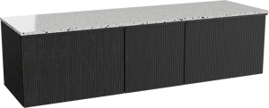 Balmani Forma meuble salle de bains suspendu 180 x 55 cm chêne noir avec Stretto tablette simple ou double en blanc/noir mat terrazzo, Nervure droite symétrique verticale
